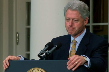 President Bill Clinton speaks in the Rose Garden, May 24, 2000 in Washington, D.C. after the China trade vote in Congress.