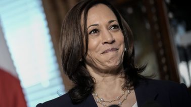 Vice President Kamala Harris speaks to the media prior to a meeting with Korean President Moon Jae-in (Photo by Drew Angerer/Getty Images)