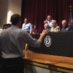 Democratic gubernatorial candidate Beto O'Rourke interrupts Texas Governor Greg Abbott during a press conference (Getty Images)