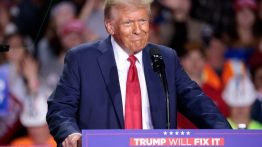 Former US President and Republican presidential candidate Donald Trump speaks during his final campaign rally at Van Andel Arena in Grand Rapids, Michigan in the early hours of November 5, 2024. (Photo by JEFF KOWALSKY / AFP) (Photo by JEFF KOWALSKY/AFP via Getty Images)