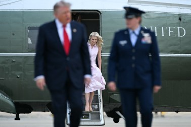 Natalie Harp, aide to President Donald Trump, steps off Marine One (Getty)